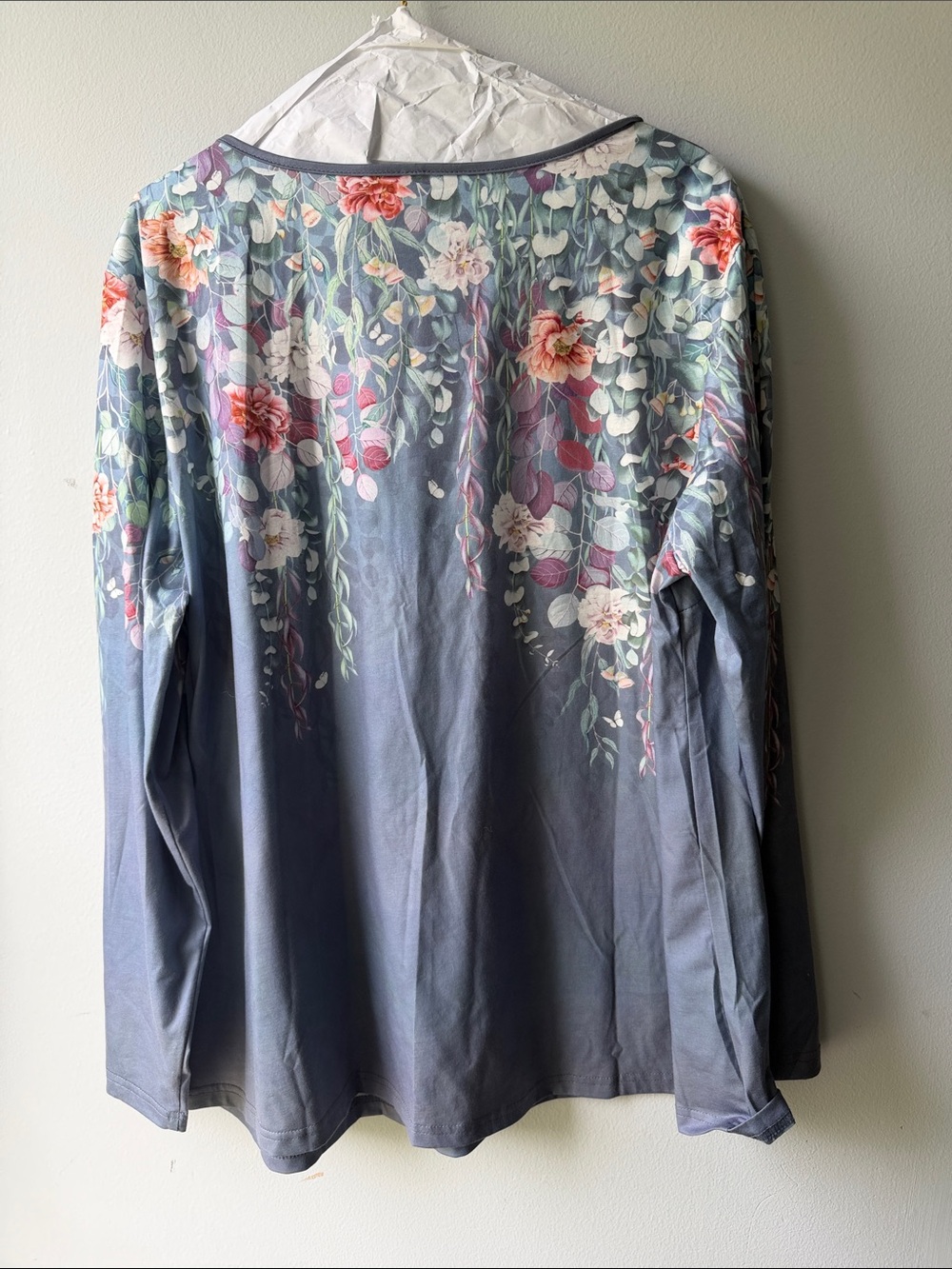 Floral Watercolor Long Sleeve Top - Gray with Pink & Green Blooms - Picture 4 of 5